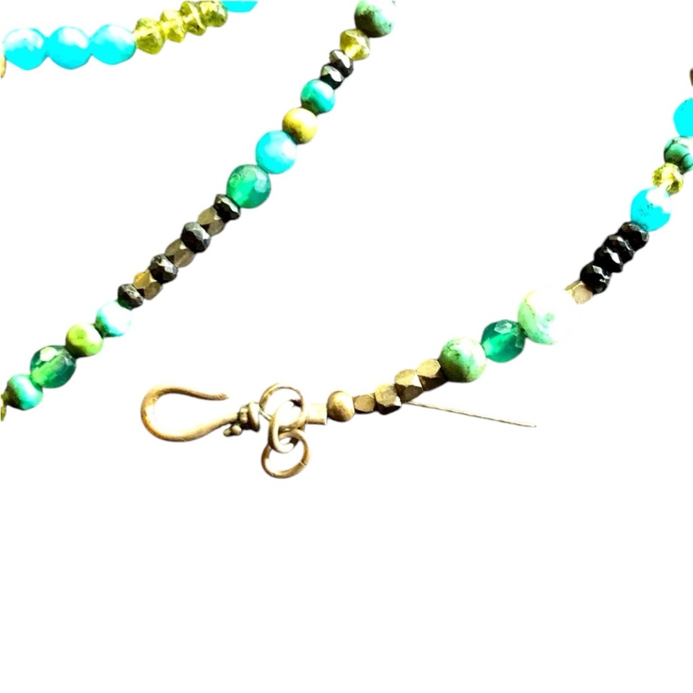 Turquoise Precious beaded necklace peridot black onyx necklace blue agate .925 - Picture 7 of 16
